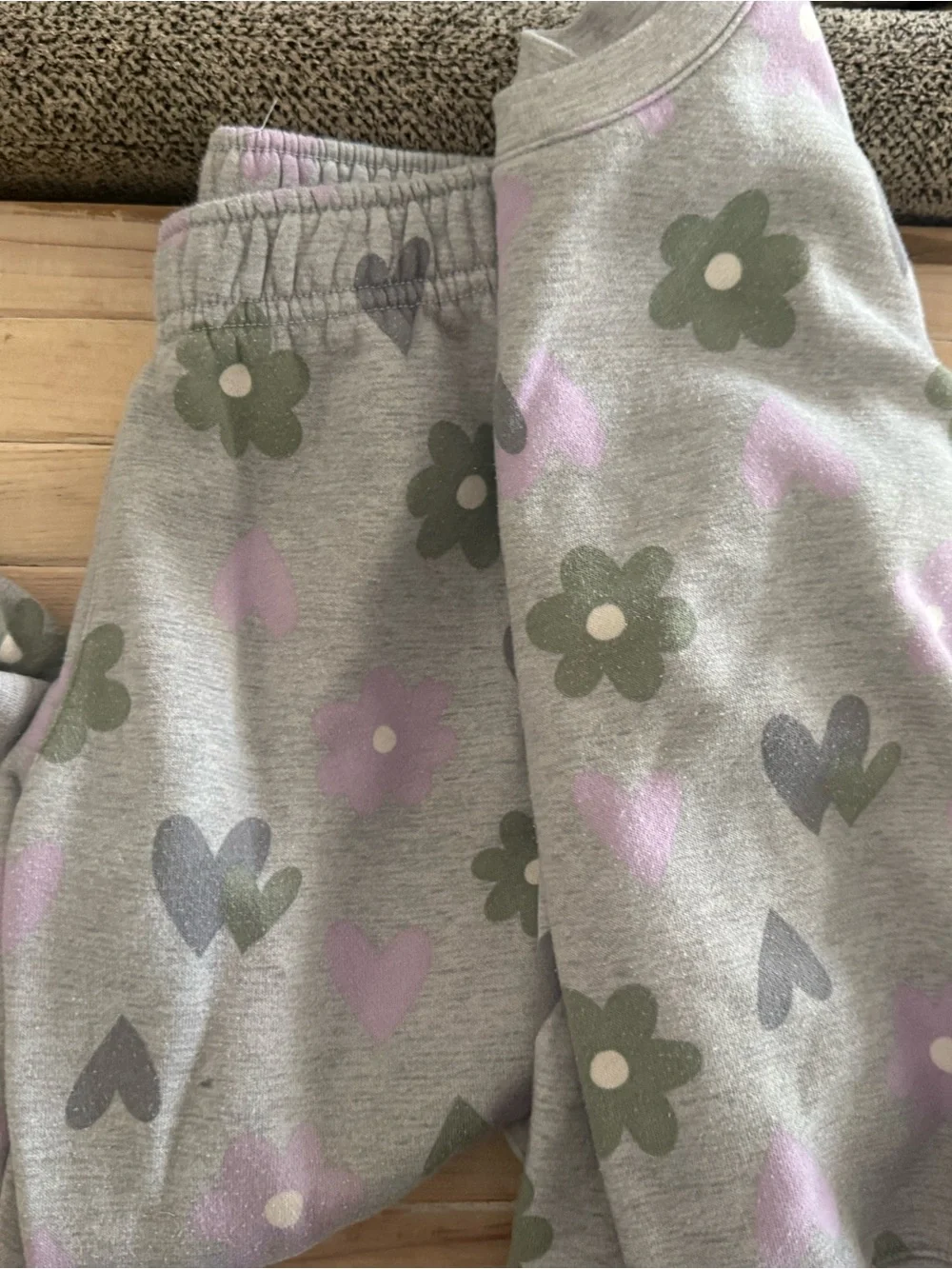 Garanimals Gray Floral & Heart Matching Set with Green and Lavender Prints